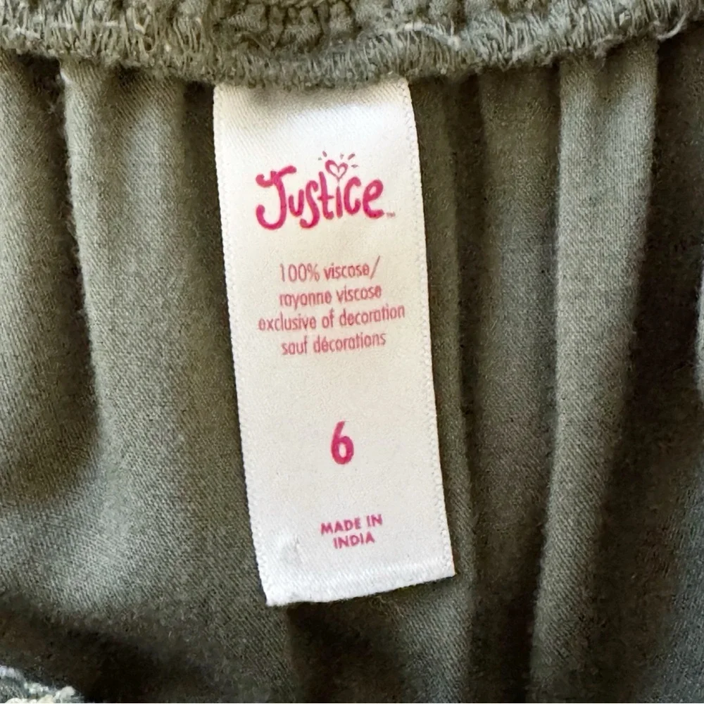 Justice girls boho bohemian olive green jumpsuit romper size 6